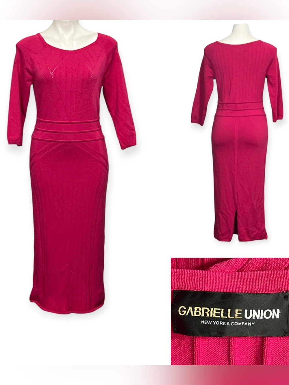 New York & Company Gabrielle Union sweater Dress M pink knit stretch midi/maxi